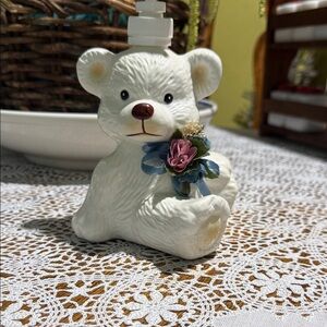 Vintage Ceramic Bear Soap Dispenser with Flowers
